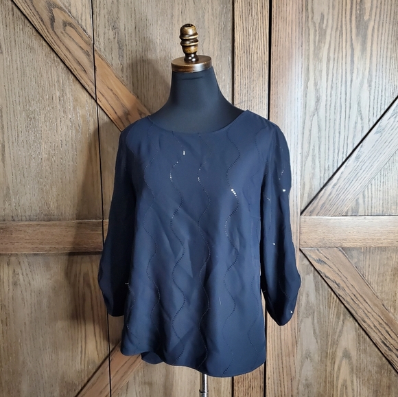 Akris Punto Sequin Navy Blouse - Picture 1 of 6